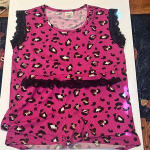 Women’s Pink Leopard Lace-Trim Pajama Set